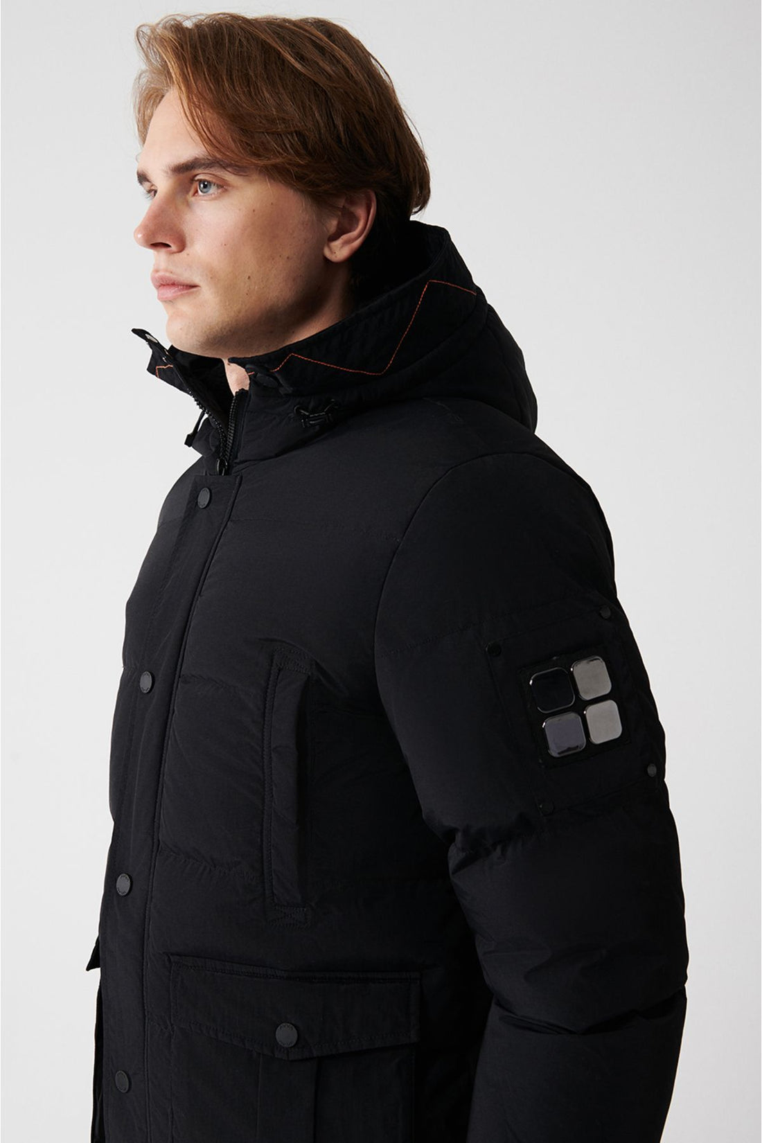 Men's Black Hooded Inside Plush Detailed Water Repellent Windproof Inflatable Coat A32y6046