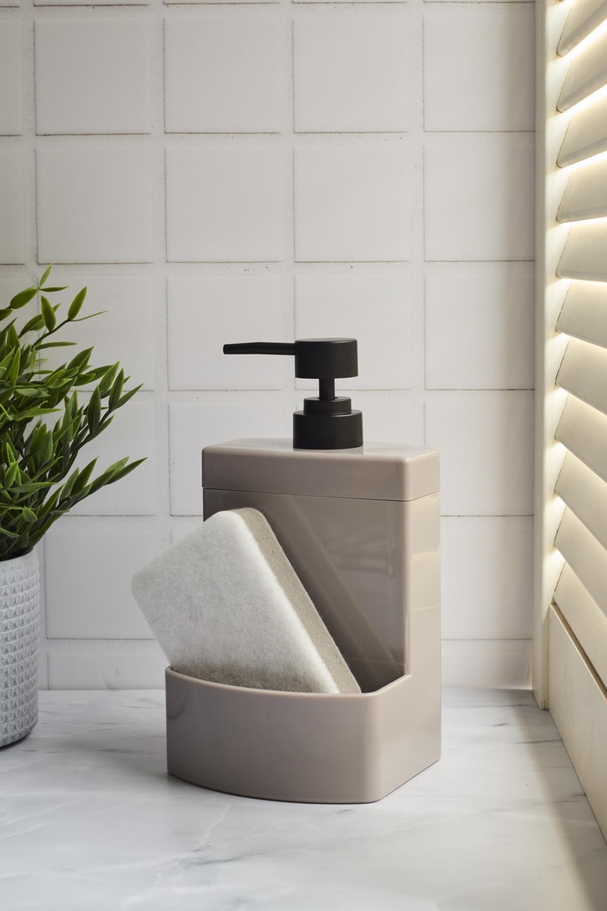 Barton Taupe Kitchen Liquid Soap Dispenser Acrylic with Sponge