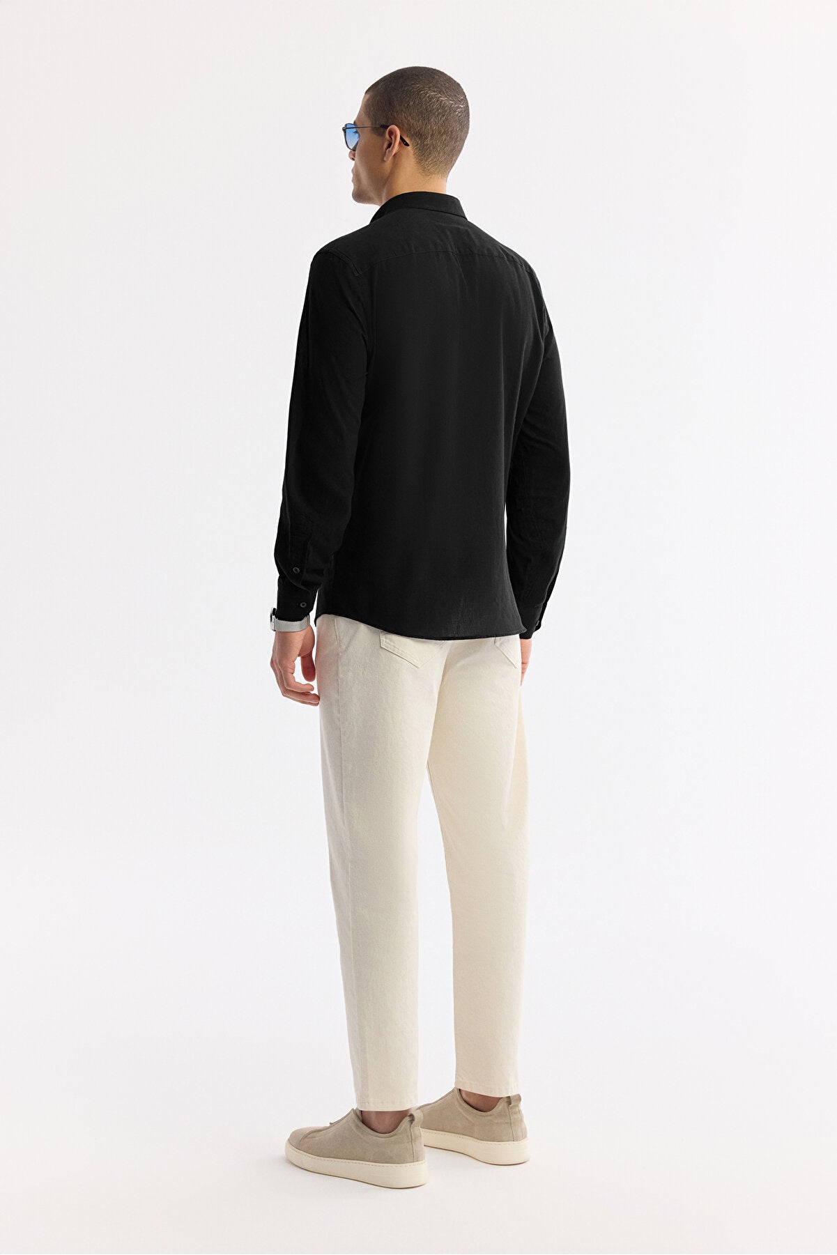 Erkek Siyah Düğmeli Yaka %100 Pamuk Regular Fit Gömlek A51Y2206