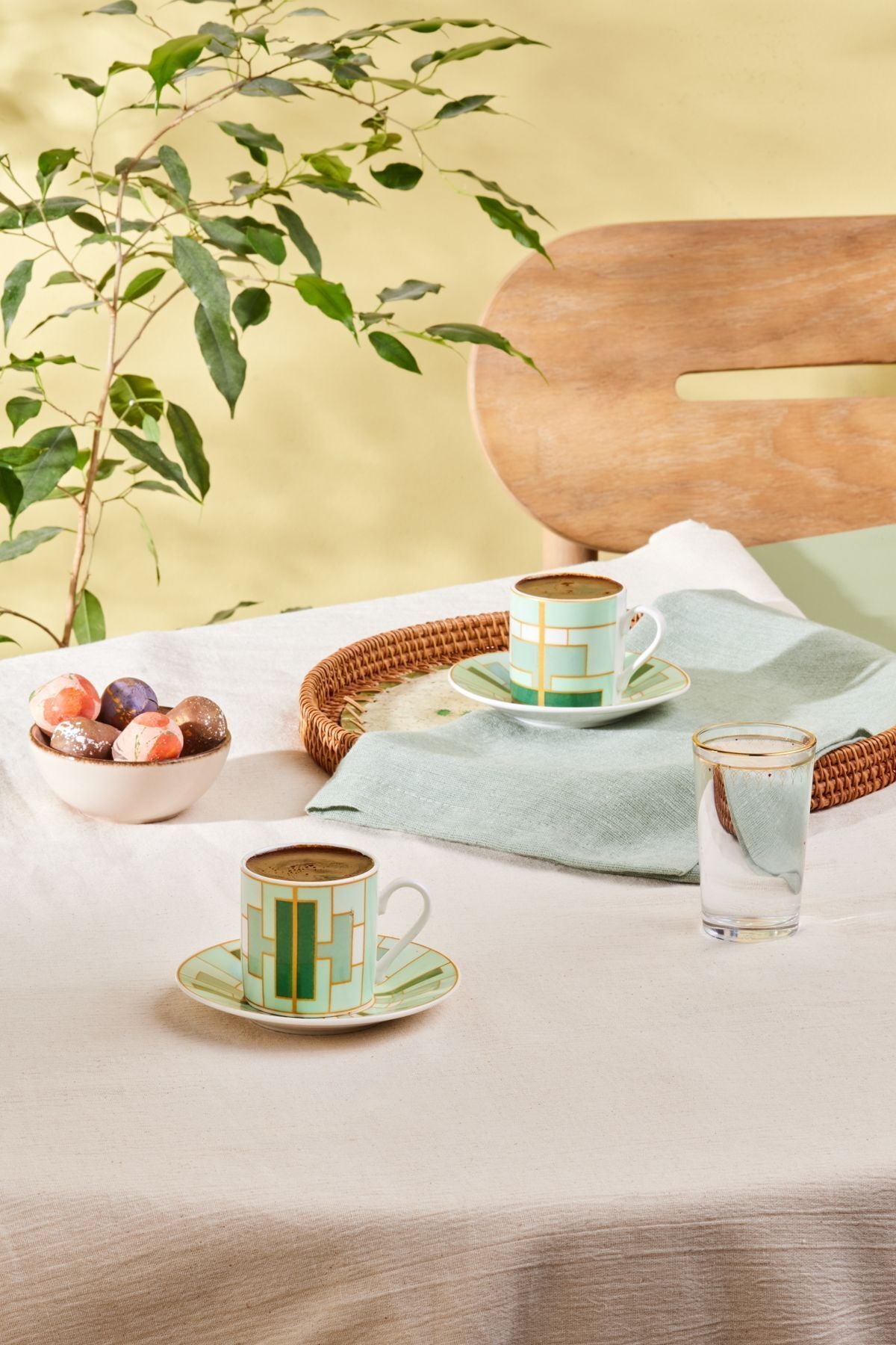 Kiva Green Coffee Cup Set for 2 Persons 80 ml