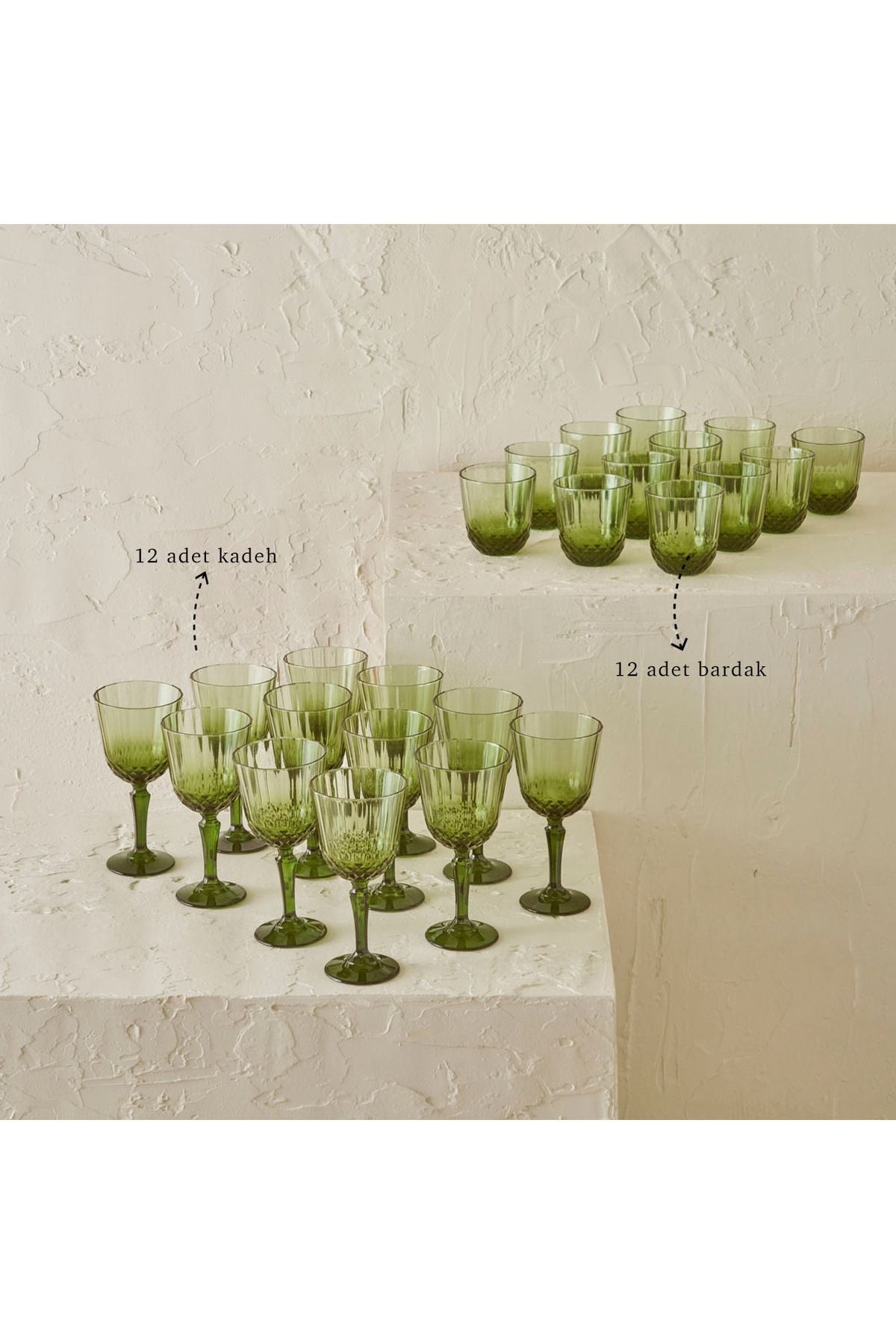 Colore Cutting Glass-Glasses Set 24 Pcs Green