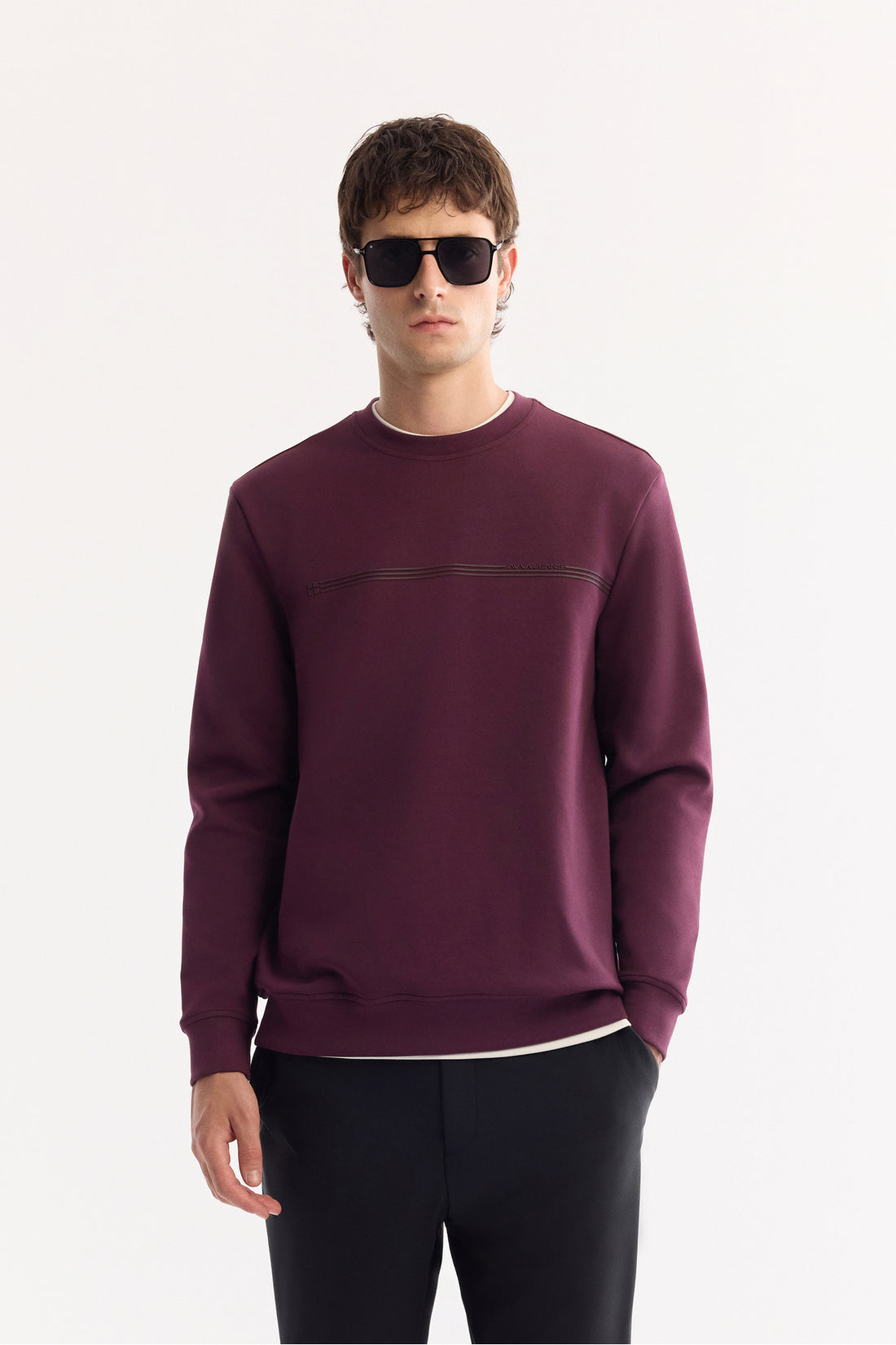Erkek Bordo Bisiklet Yaka Pamuklu Bi-Stretch Baskılı Regular Fit Sweatshirt A52Y1325