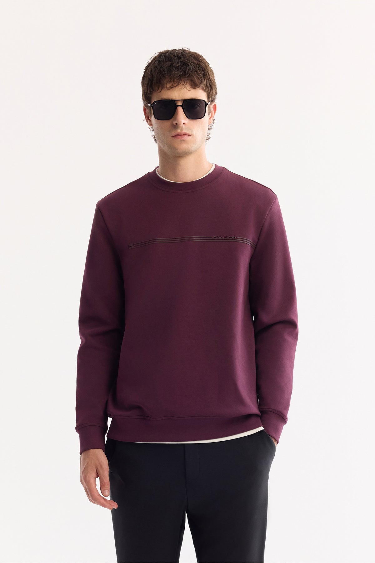 Erkek Bordo Bisiklet Yaka Pamuklu Bi-Stretch Baskılı Regular Fit Sweatshirt A52Y1325