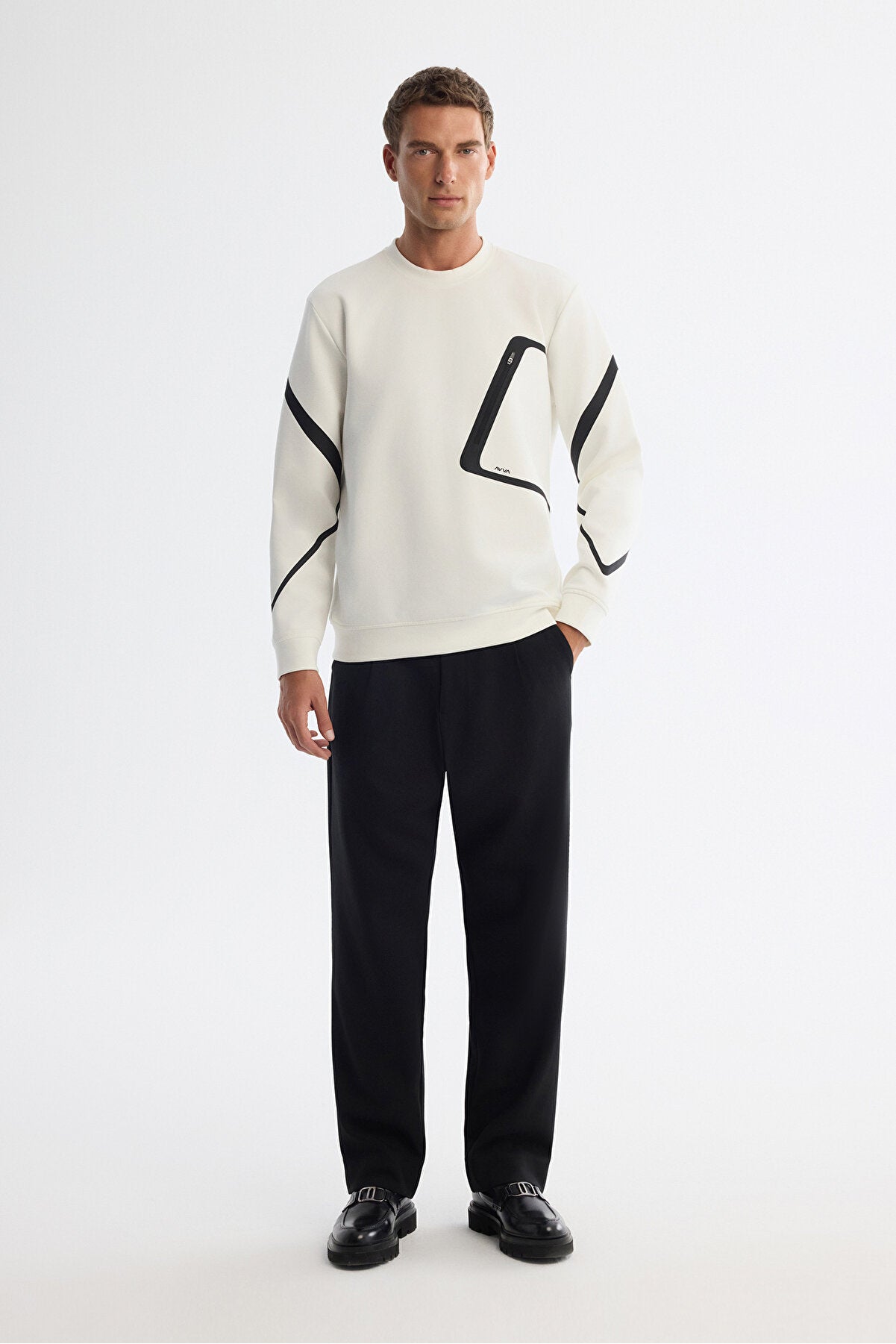 Erkek Ekru Bisiklet Yaka Pamuklu Baskılı Regular Fit Sweatshirt A42Y1317