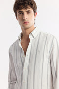 Erkek Gri Alttan Britli Yaka Gofreli Çizgili Regular Fit Gömlek A51Y2094