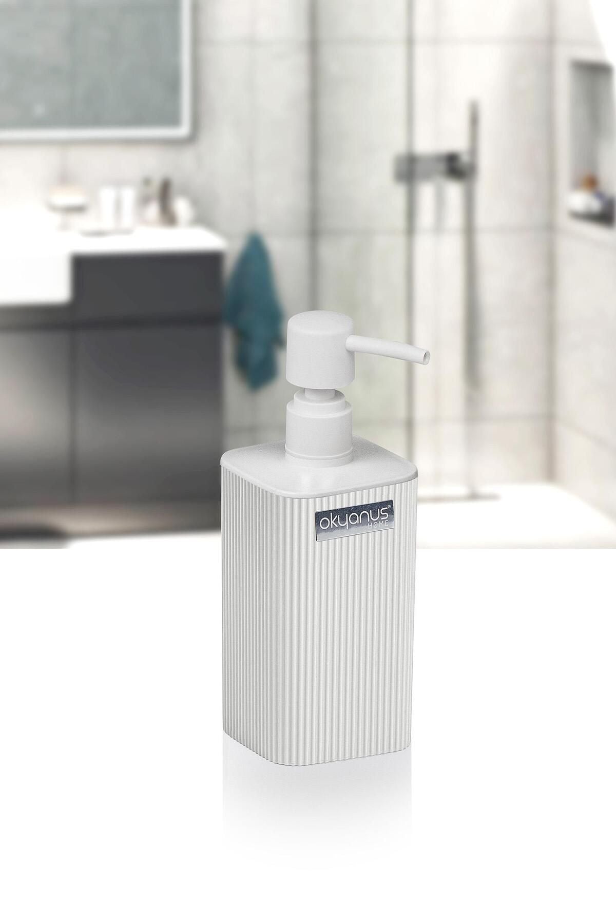 Mina White Square Stripe Liquid Soap Dispenser