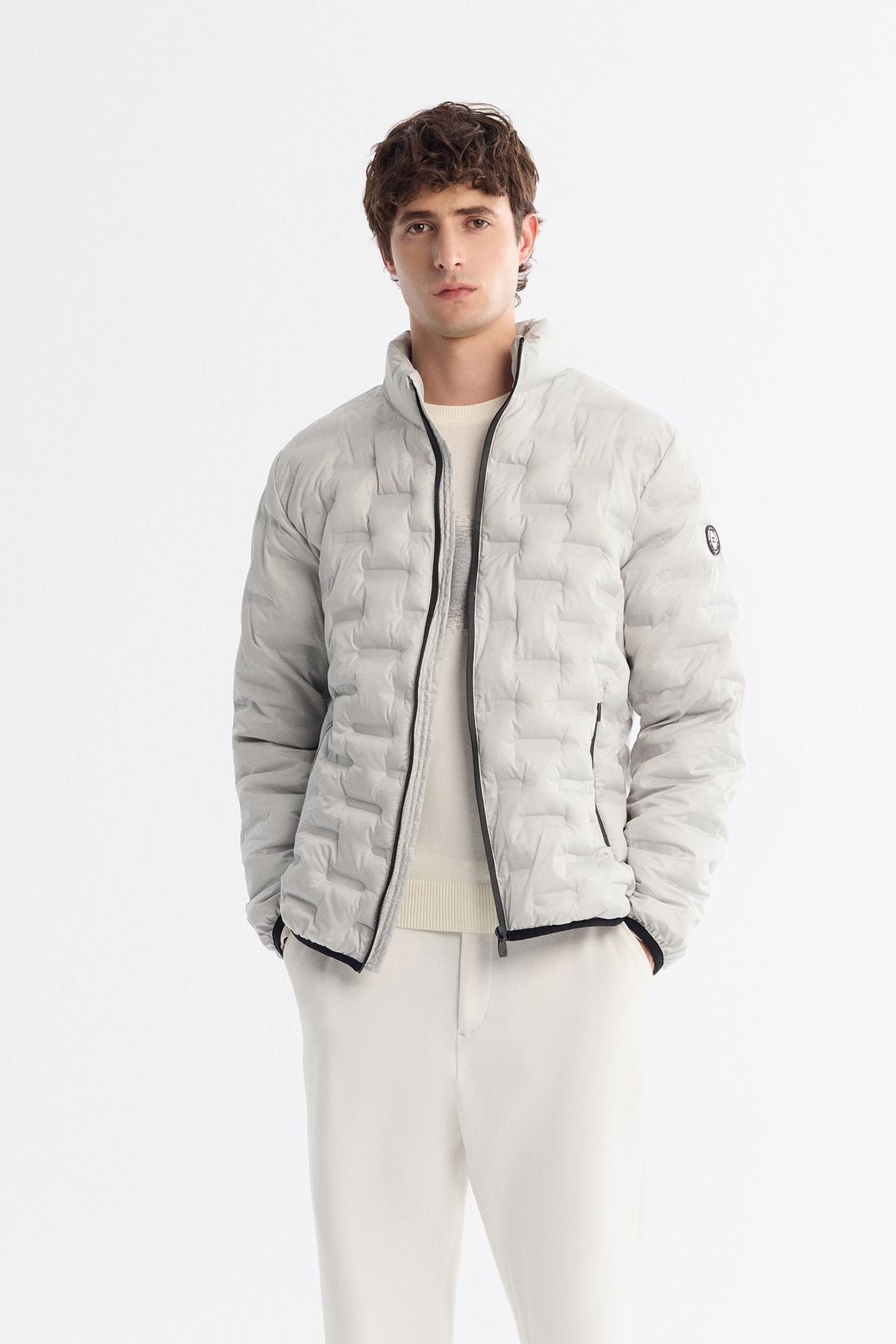 Men's Grey Straight Collar Water Repellent Windproof Inflatable Lightweight Coat A42y6154