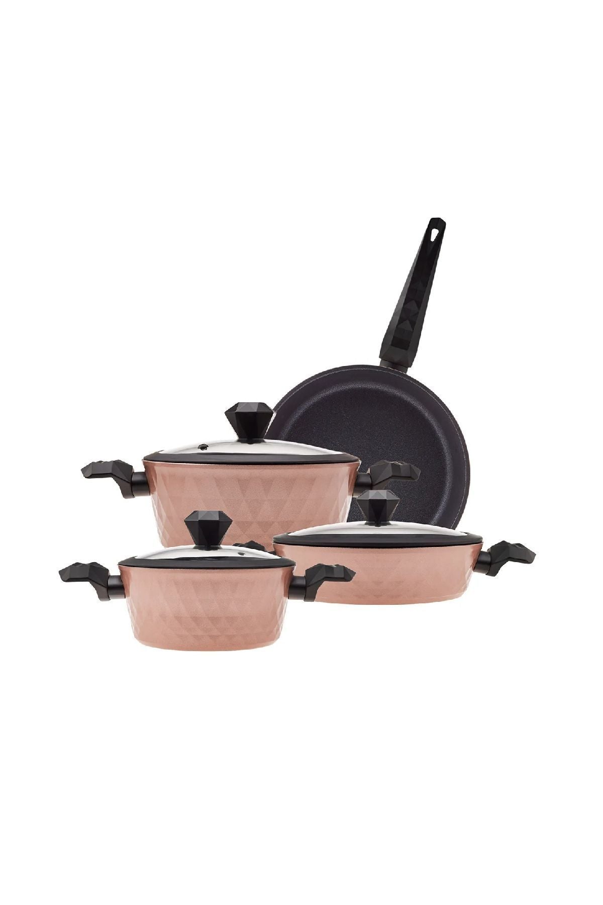 Biodiamond Antibacterial Handle Rose Gold 7 Piece Induction Bottom Cookware Set