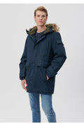 Navy Blue Long Parka Regular Fit/Regular Fit with Fur Collar 0110105-70490