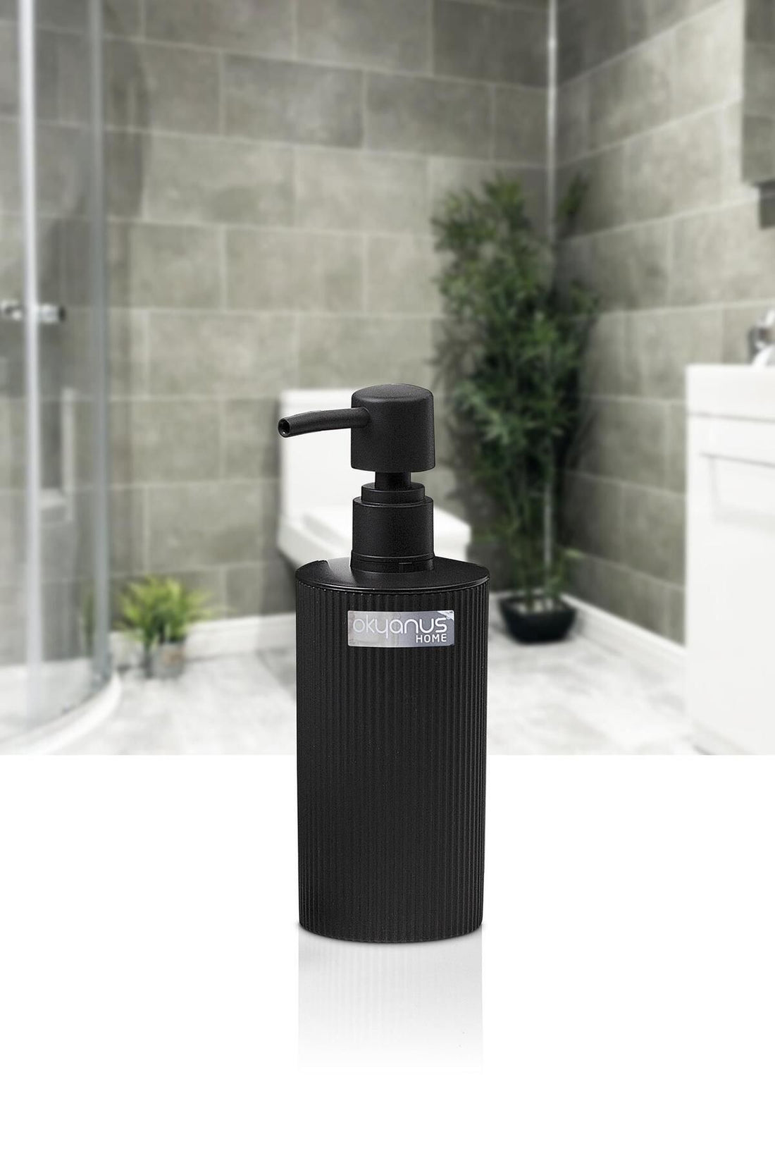 Mina Black Round Stripe Liquid Soap Dispenser