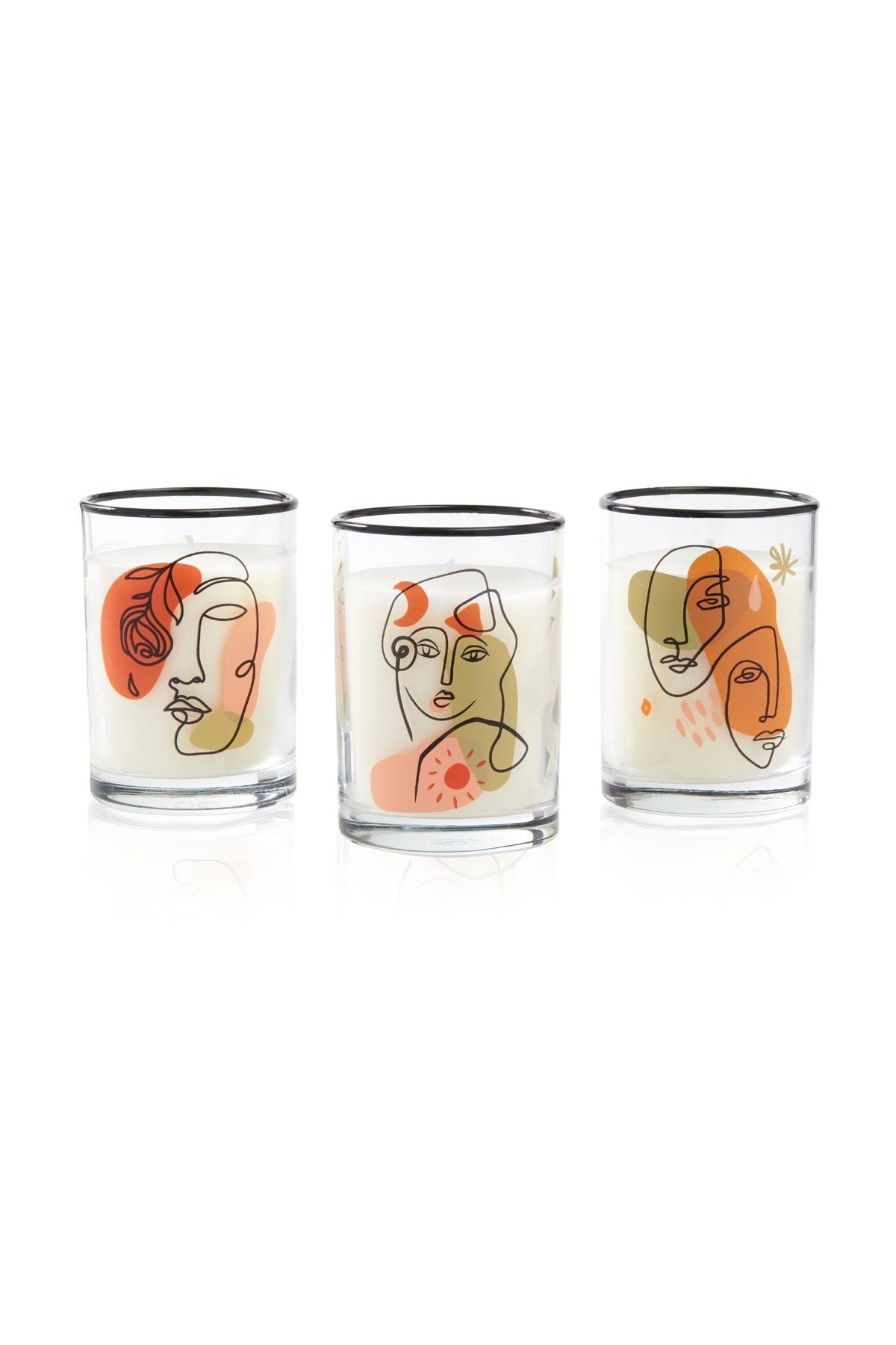 Set of 3 Abstract Face Patterned Candles - Colorful - 8x6x6 cm