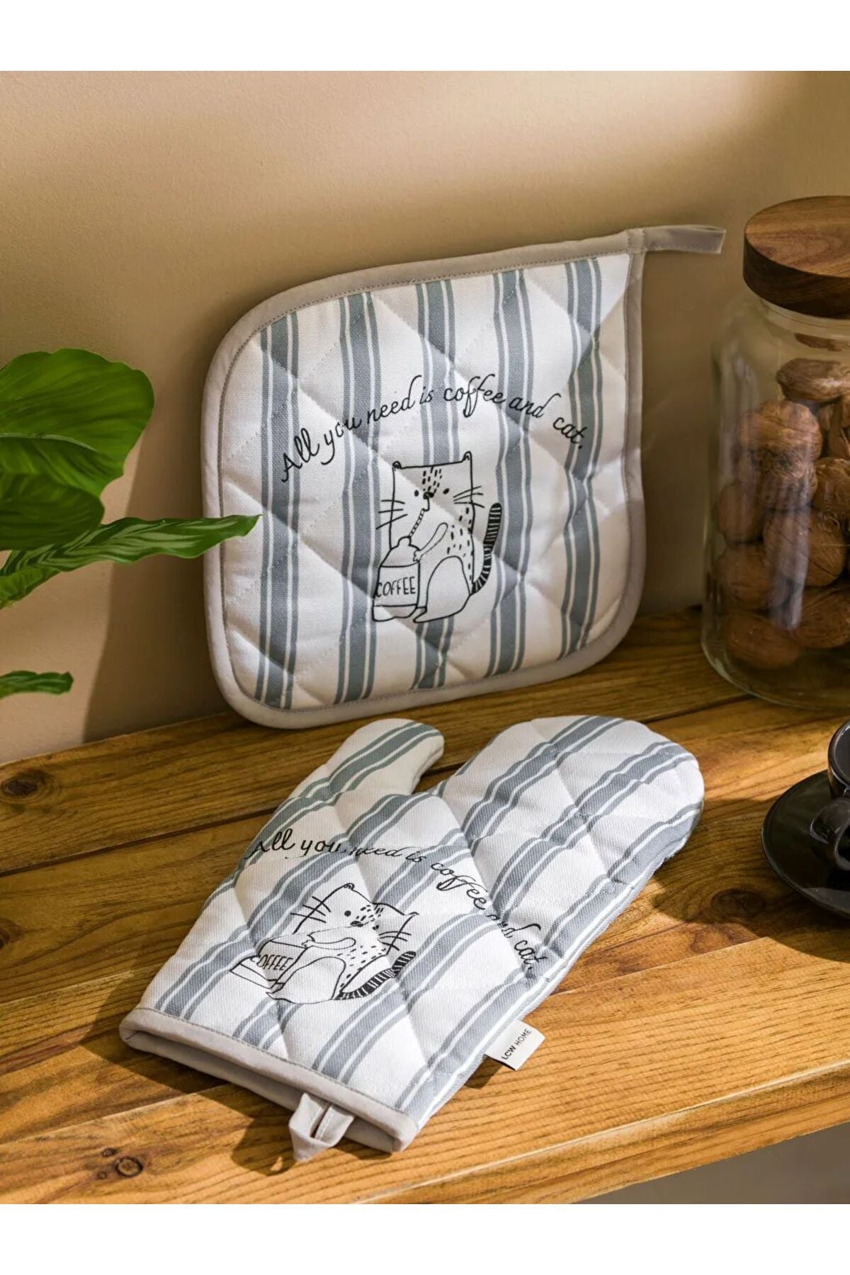LCW HOME Black Printed Oven Glove and Handle LCWK STORE