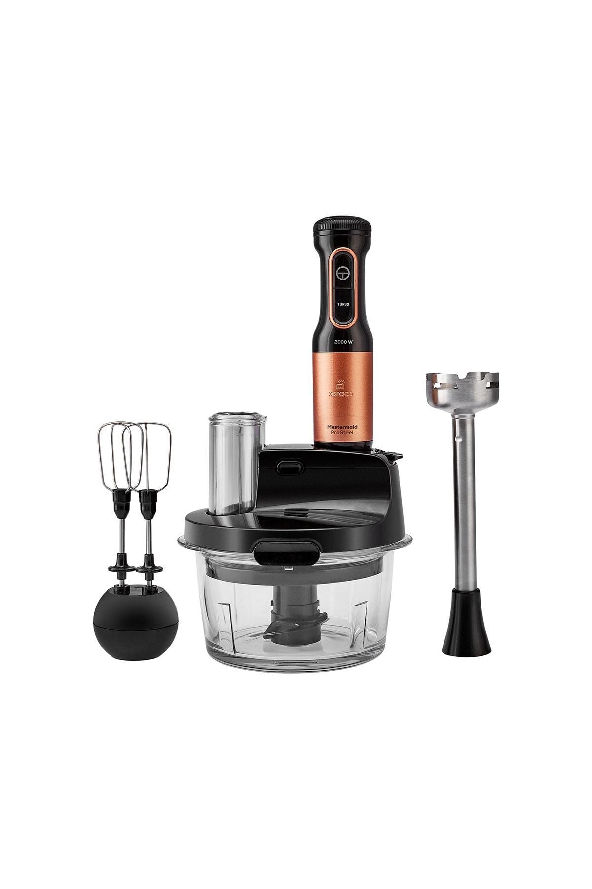 Mastermaid Prosteel Glass Food Processor Long Blender Stand 6 Blades 2500W Black Copper