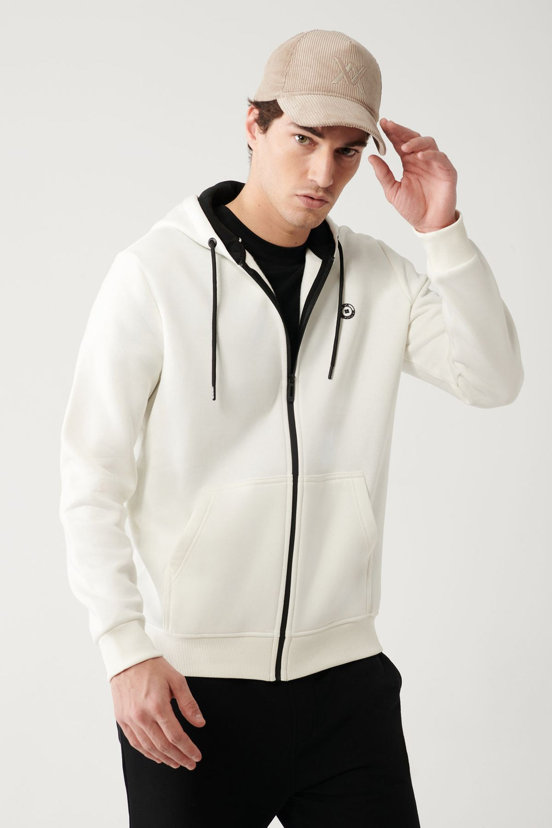 Men's White Unisex Sweatshirt Hooded Collar Polarized 3 Thread Zipper Regular Fit E001019