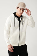 Men's White Unisex Sweatshirt Hooded Collar Polarized 3 Thread Zipper Regular Fit E001019