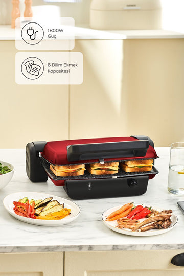 Crust Grill Toast Grill and Toaster 6 Slices Red