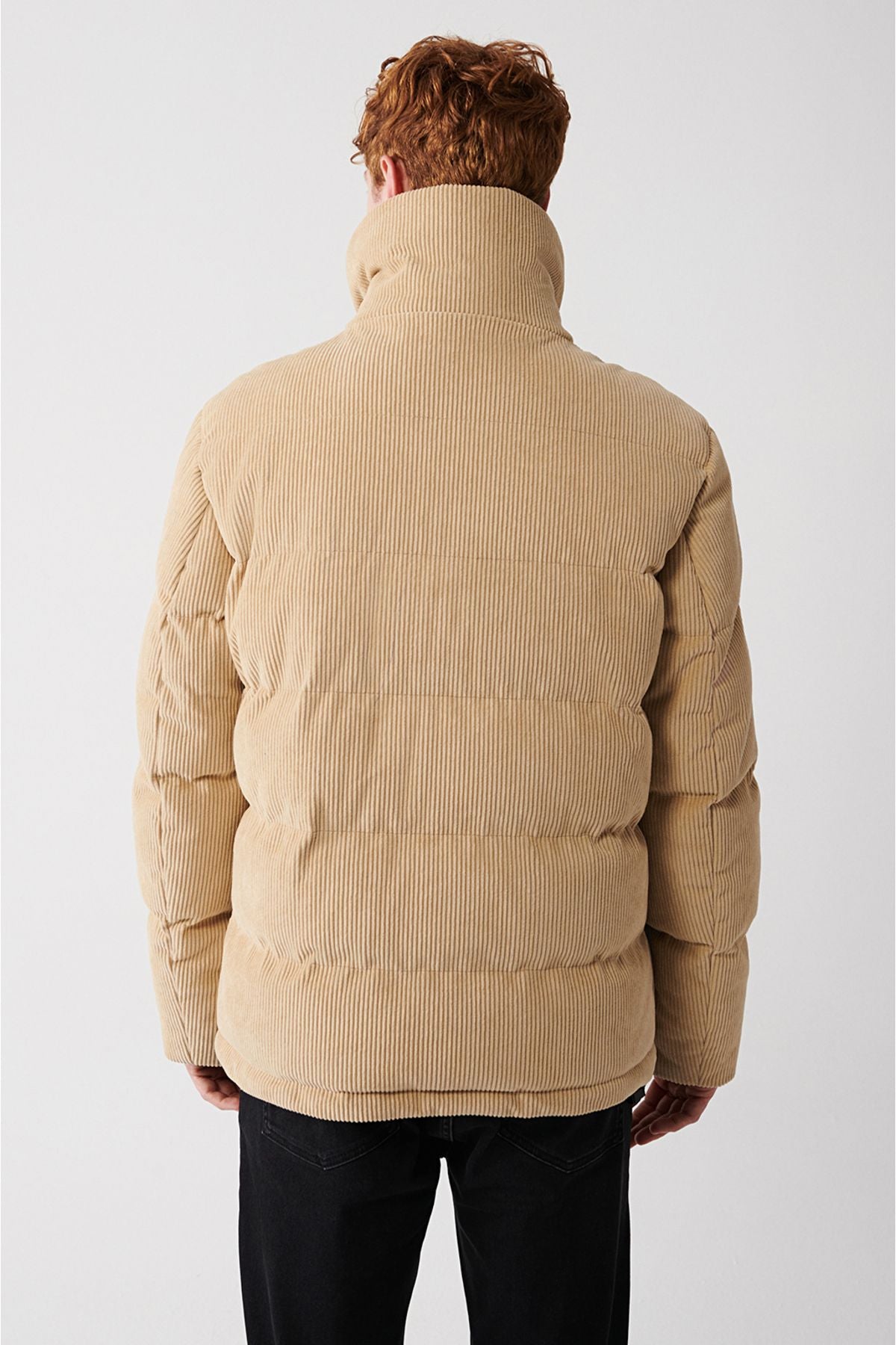 Men's Beige Stand Collar Polyester Garnished Velvet Inflatable Coat A32y6136