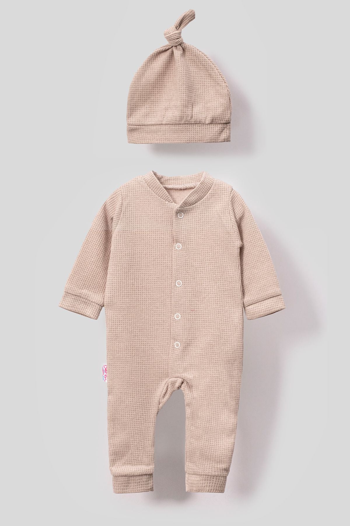 Style Ribbed Combed Baby Jumpsuit-beige