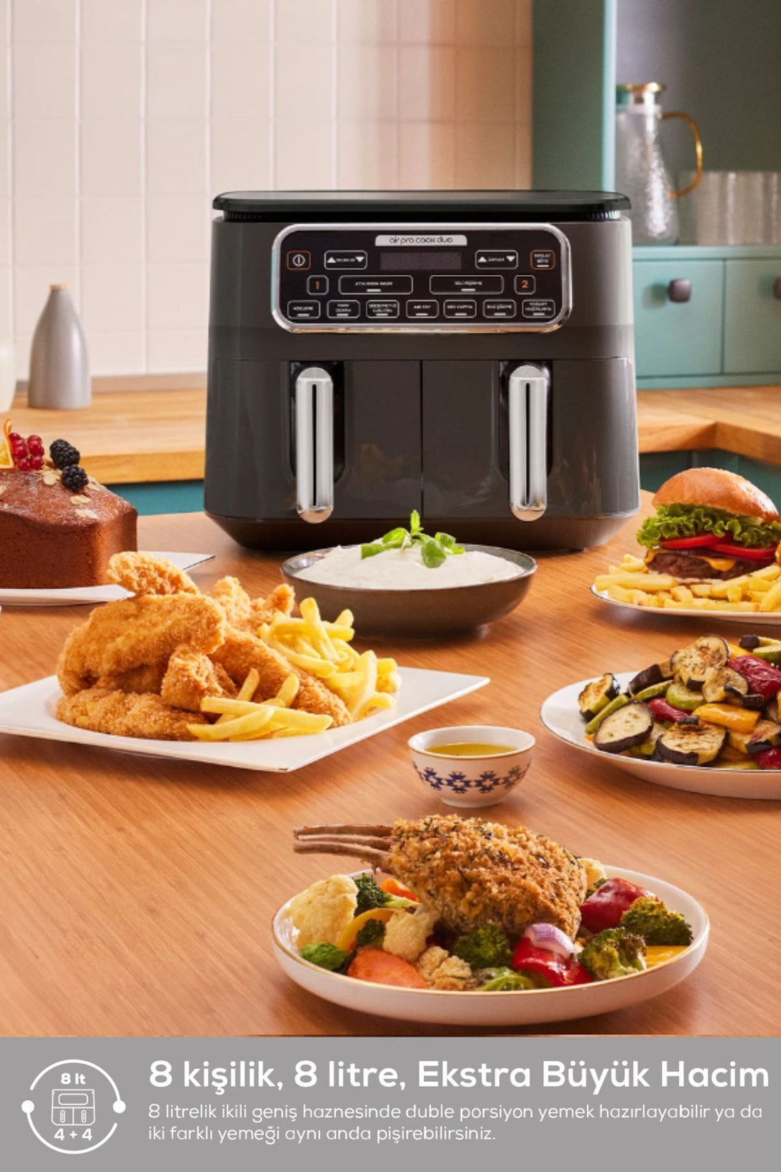 Air Pro Cook Duo Ear Xxxl 4+4 Liters Airfryer Space Gray 8 Seater