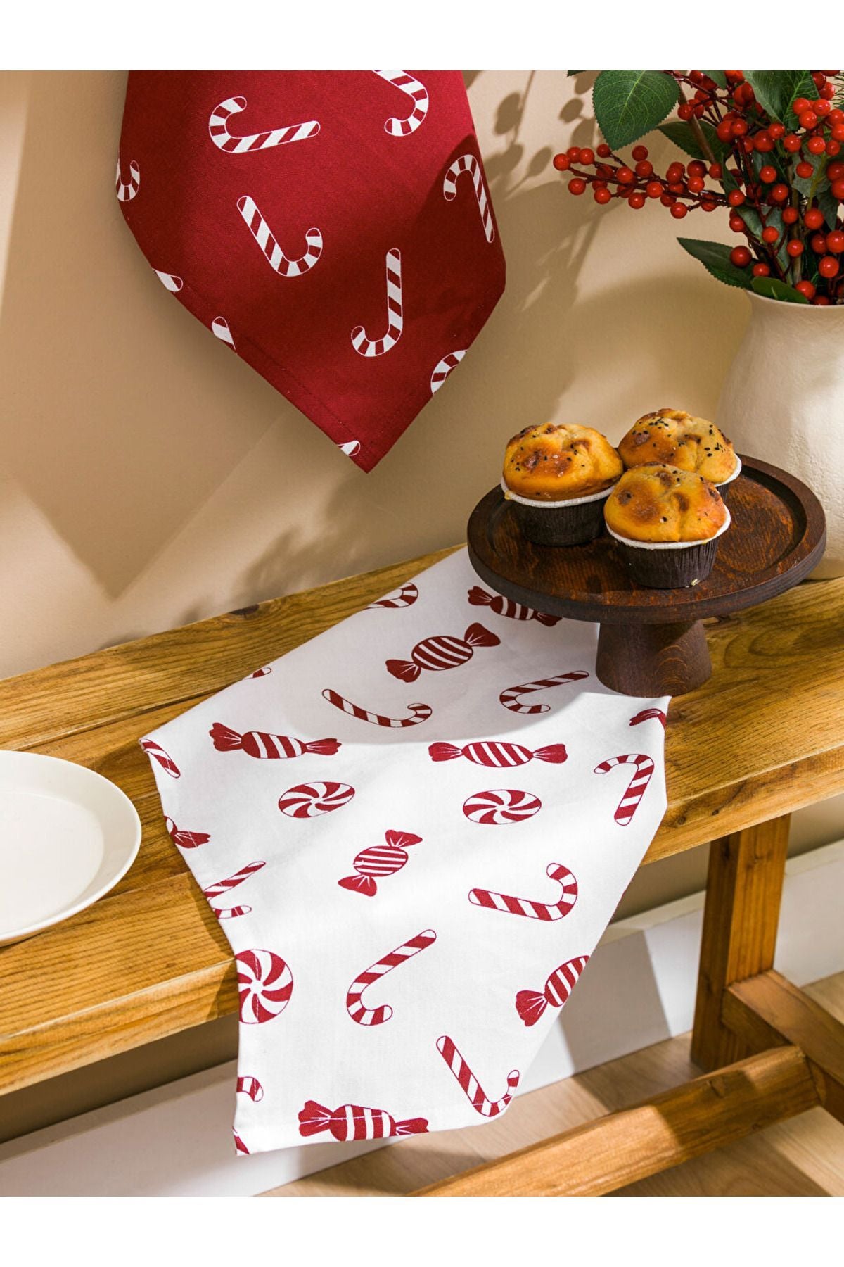 Mixed Print Printed Drying Cloth 2 Pcs 40x50 Cm Cane Pattern Christmas Themed Cloth