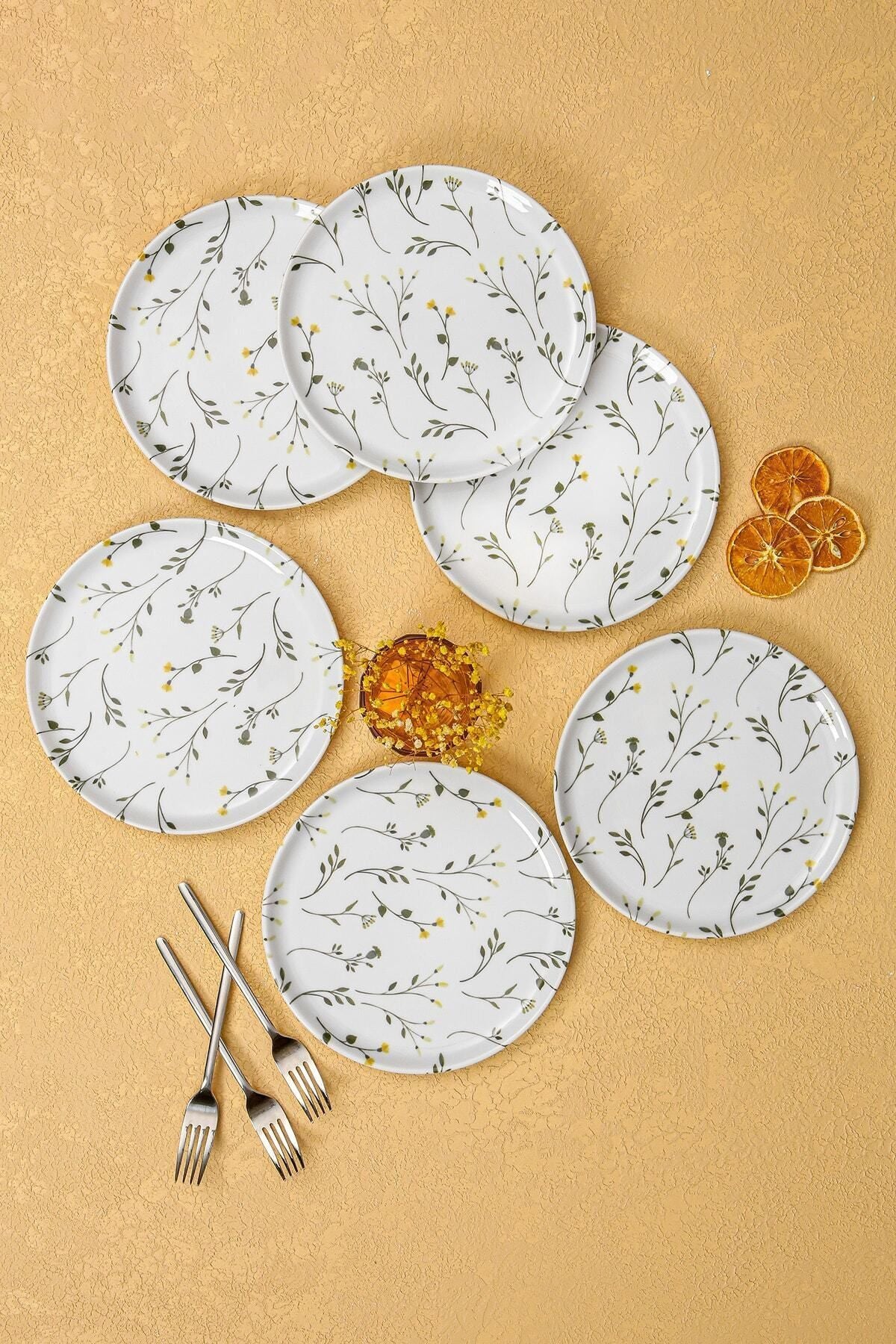 Ayçıl 6 Pieces 6 Person Porcelain Cake Serving Set 20 Cm