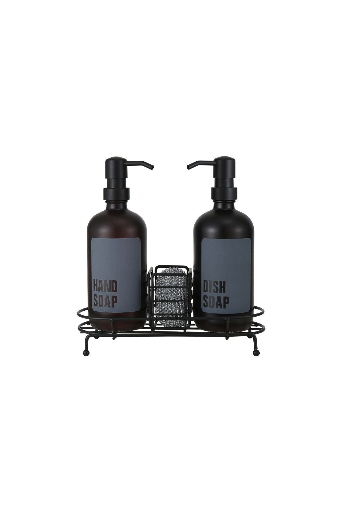 2 Pcs Matte Black Kitchen Liquid Soap Dispenser Glass With Lossy Metal Stand