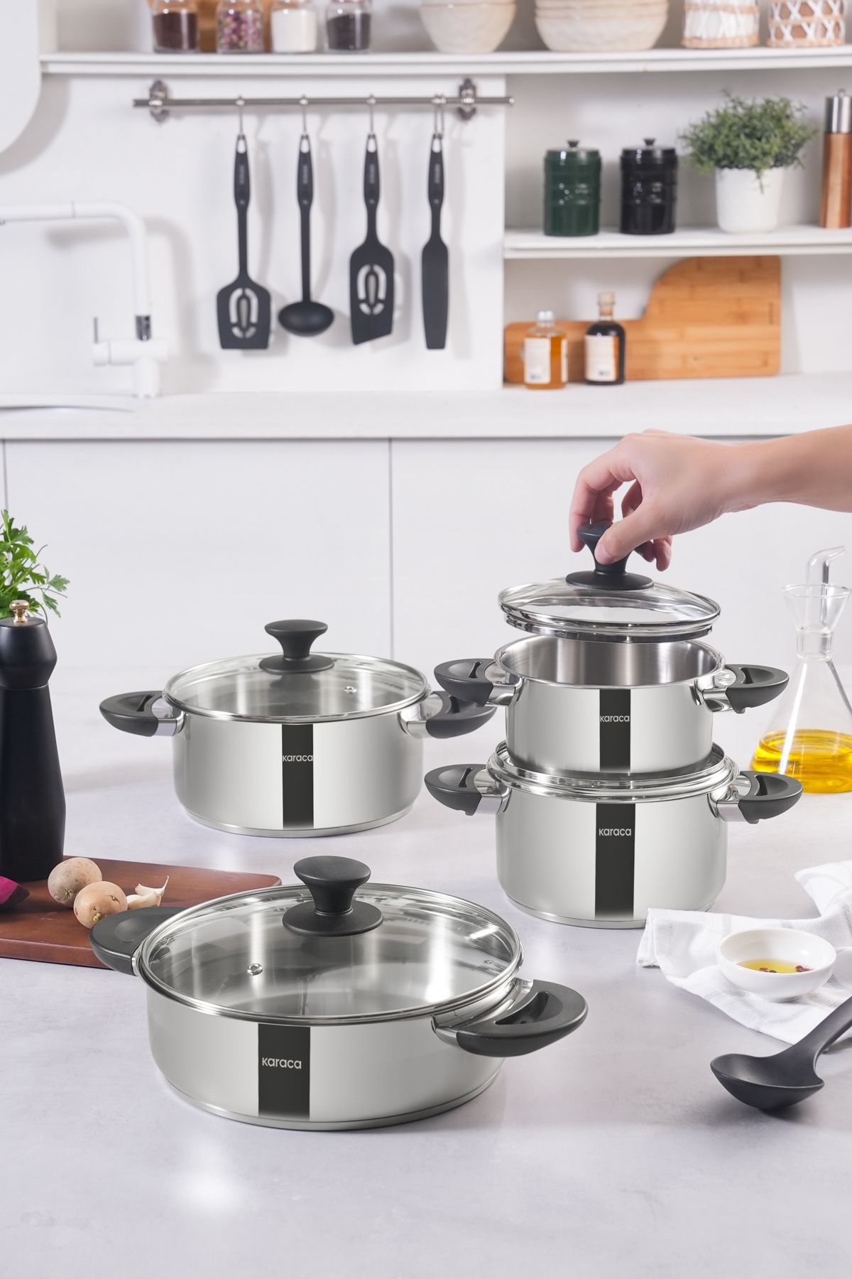 Buca 8 Piece Steel Cookware Set with Induction Base