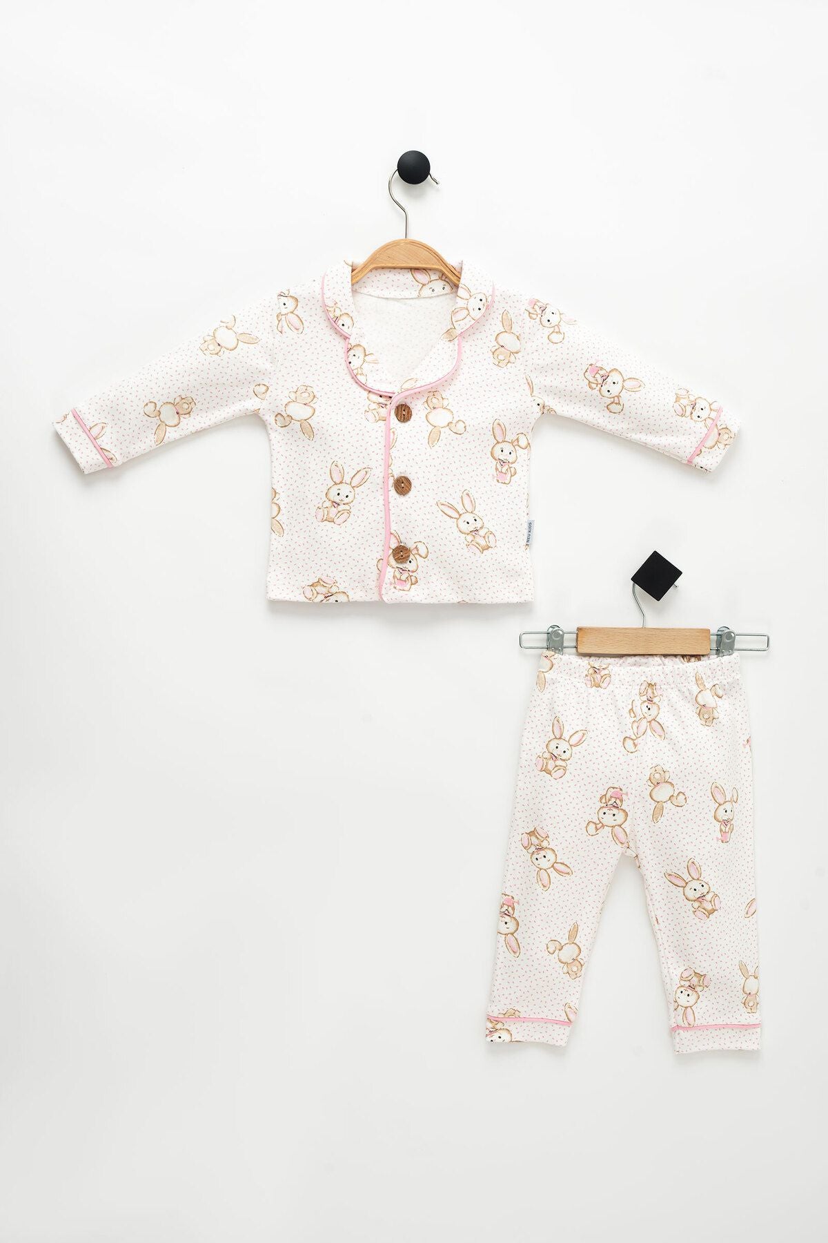 Girl's Cute Rabbit Long Sleeve Baby Collar 100% Cotton Pajamas Set 1-4 Years Old