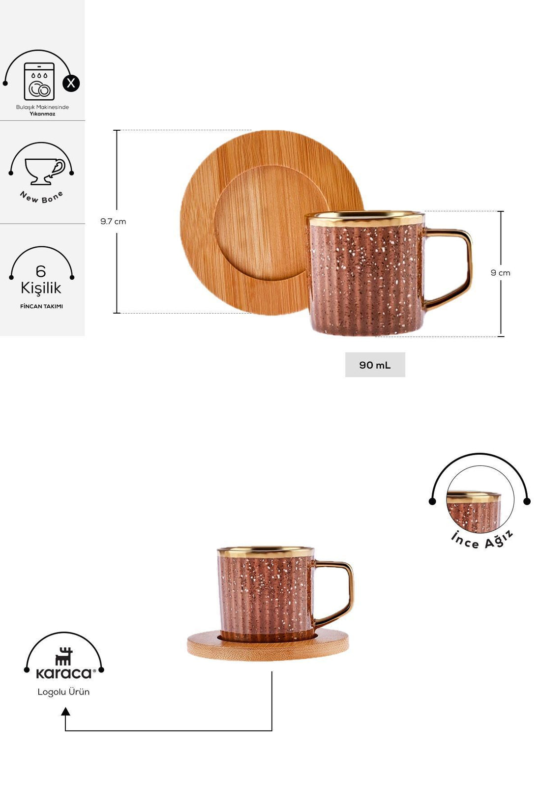 Bamboo Tray Gift Colorful Coffee Cup Set for 6 Persons 90 ml