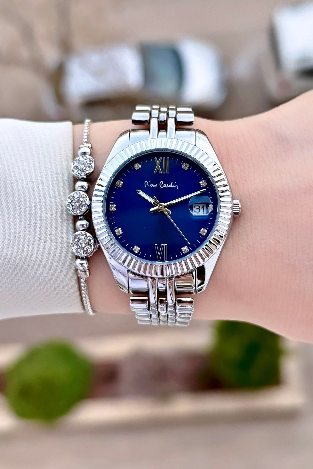Dial Navy Blue Cord Silver Color 34 mm Women's Watch