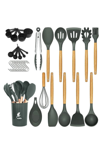 Mikla Heat Resistant Fireproof Non-stick 33 Piece Silicone Spatula Kitchen Set Grey