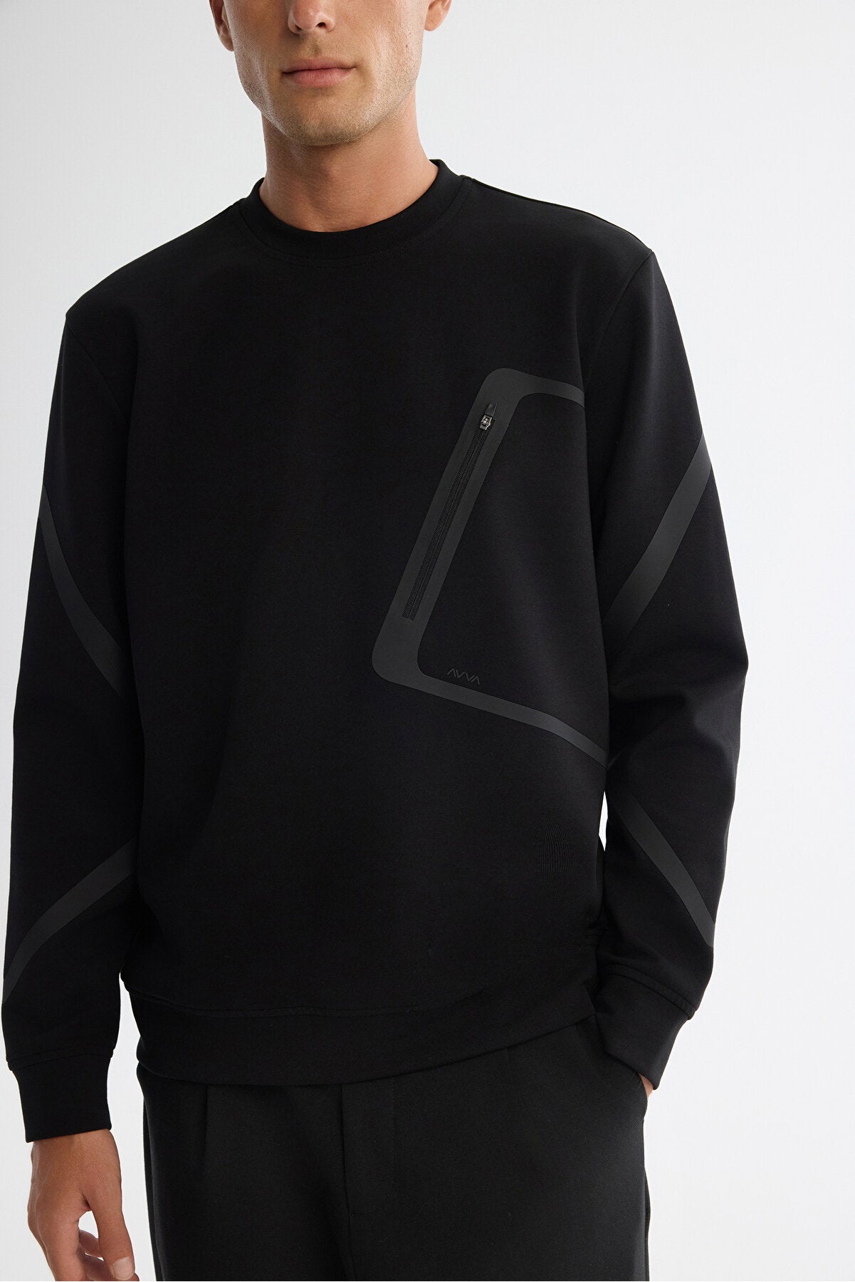 Erkek Siyah Bisiklet Yaka Pamuklu Baskılı Regular Fit Sweatshirt A42Y1317