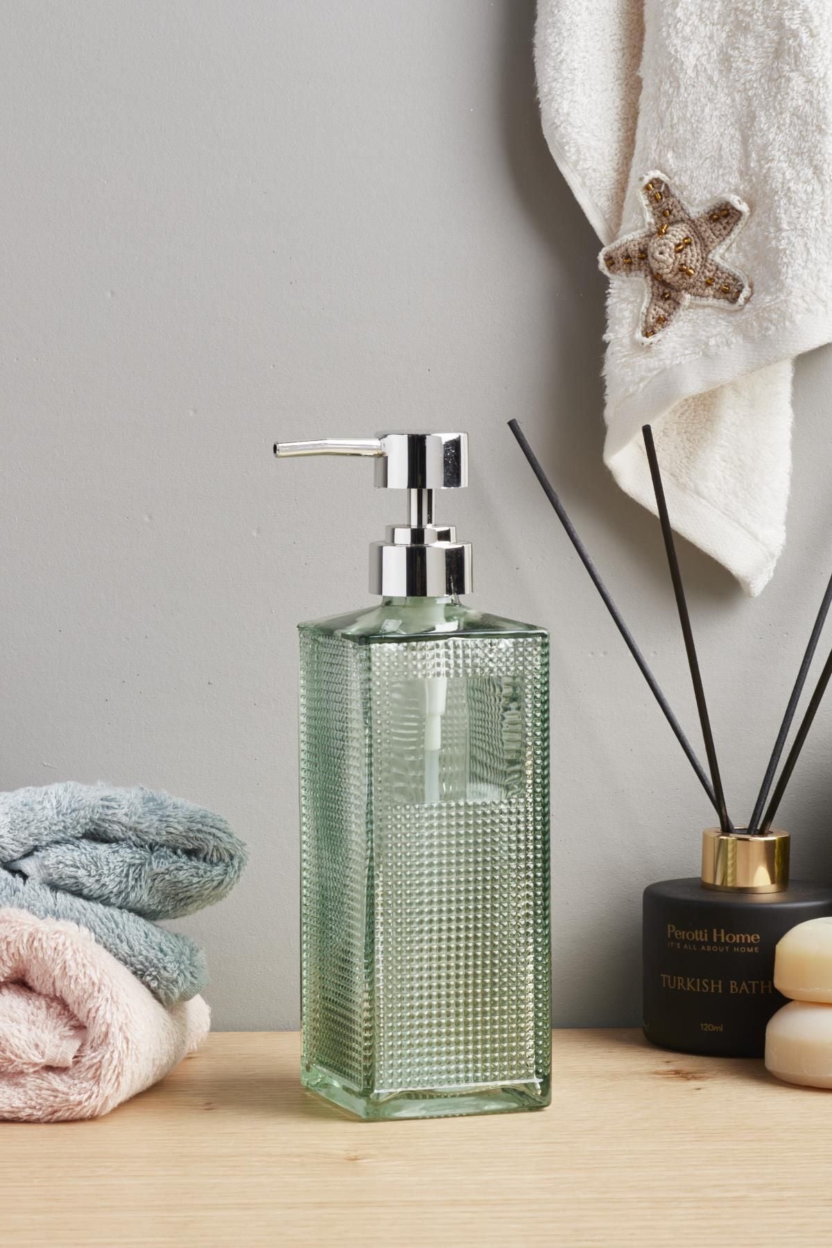 Square Tower Glass Liquid Soap Dispenser Sink Kitchen 450 ml Liquid Soap Dispenser