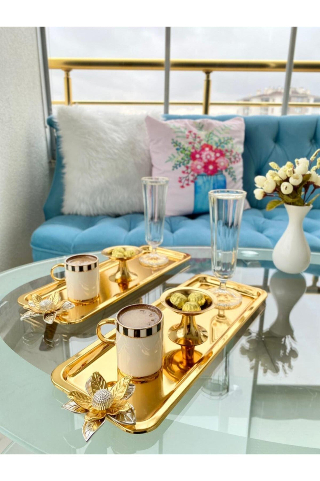 6 Pcs Luxury Stainless Steel Butterfly Gold Plated Baton Serving, Tea, Coffee, Treats And Serving Tray - Golden - 251833260