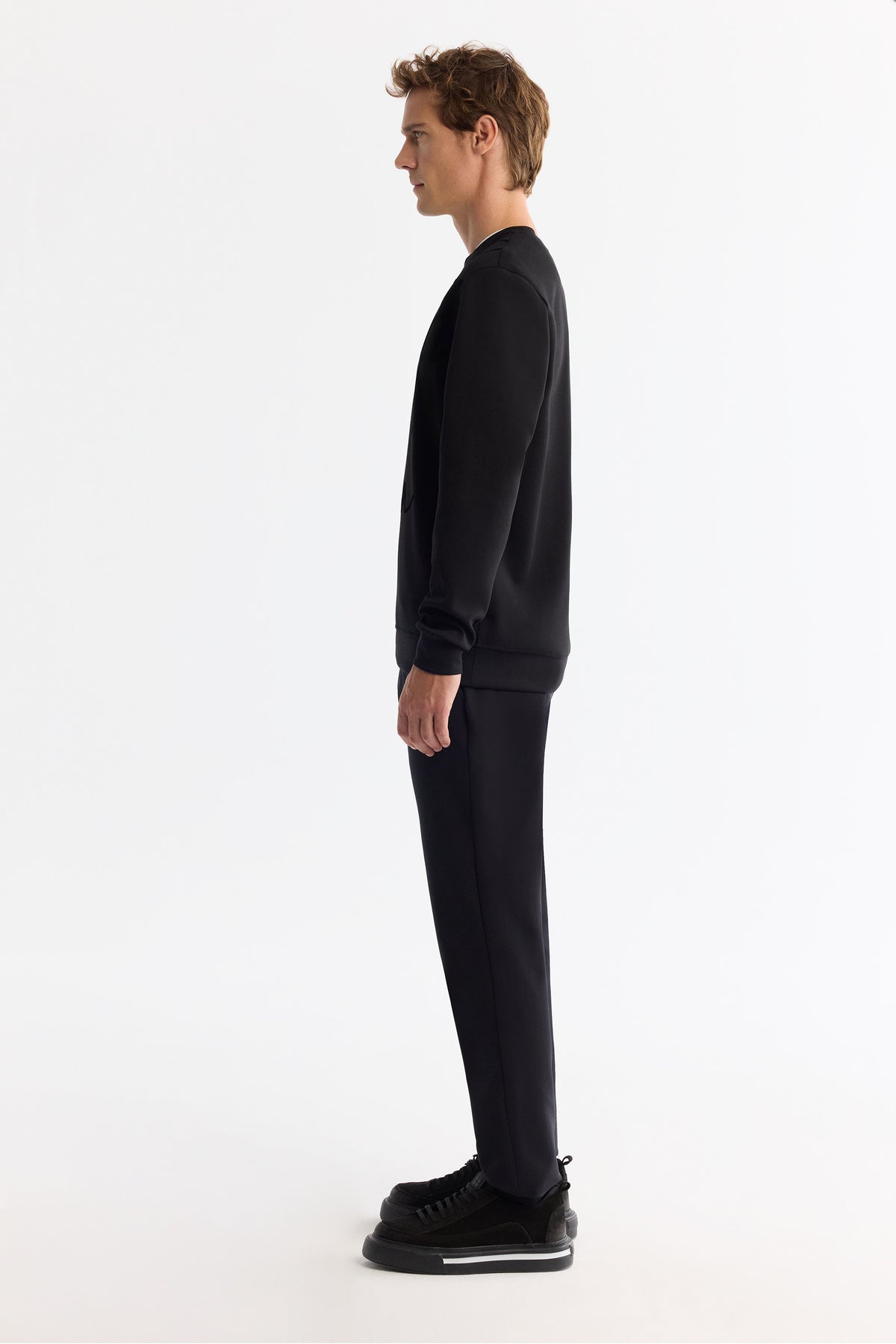 Erkek Siyah Bisiklet Yaka Pamuklu Baskılı Elastan Regular Fit Sweatshirt A42Y1268