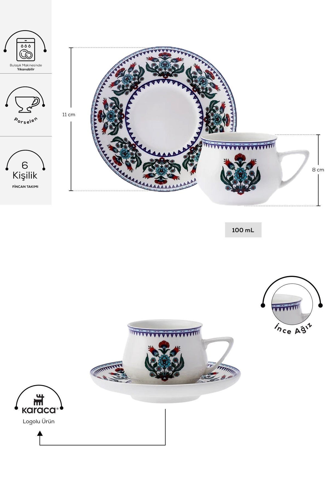 Tile 6 Person Coffee Cup Set 100 ml