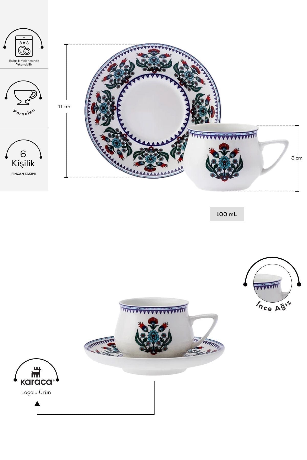 Tile 6 Person Coffee Cup Set 100 ml