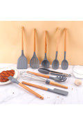 Mattis Heat Resistant Silicone Fireproof Non-stick 11 Piece Serving Set Grey With Stand