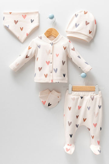 Baby Girl Heart Pattern Natural 5pcs Hospital Outlet Zipper Set