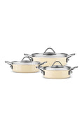 Erva Enamel Induction Base 6 Piece Sahan Set Cream