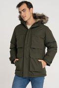 Men's Windproof Faux Fur Cappuccino Parka - Star