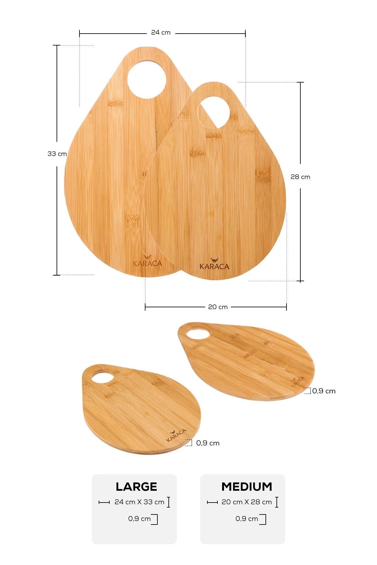 Drop 2 Pieces Bamboo Cutting Board 28/33 Cm