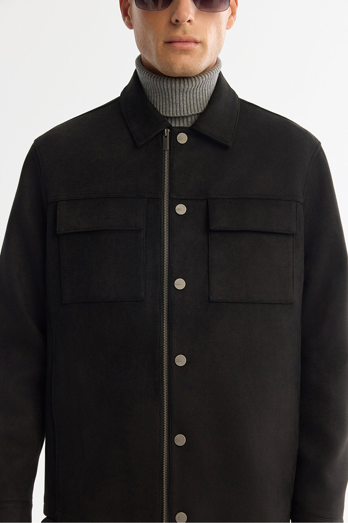 Erkek Siyah Klasik Yaka Önü Fermuar ve Çıtçıt Kapama Mevsimlik Comfort Fit Mont A42Y6077