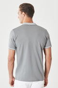 Men's Non-Shrinkable Cotton Fabric Slim Fit Slim Fit Grey Non-Curl Polo Collar T-shirt