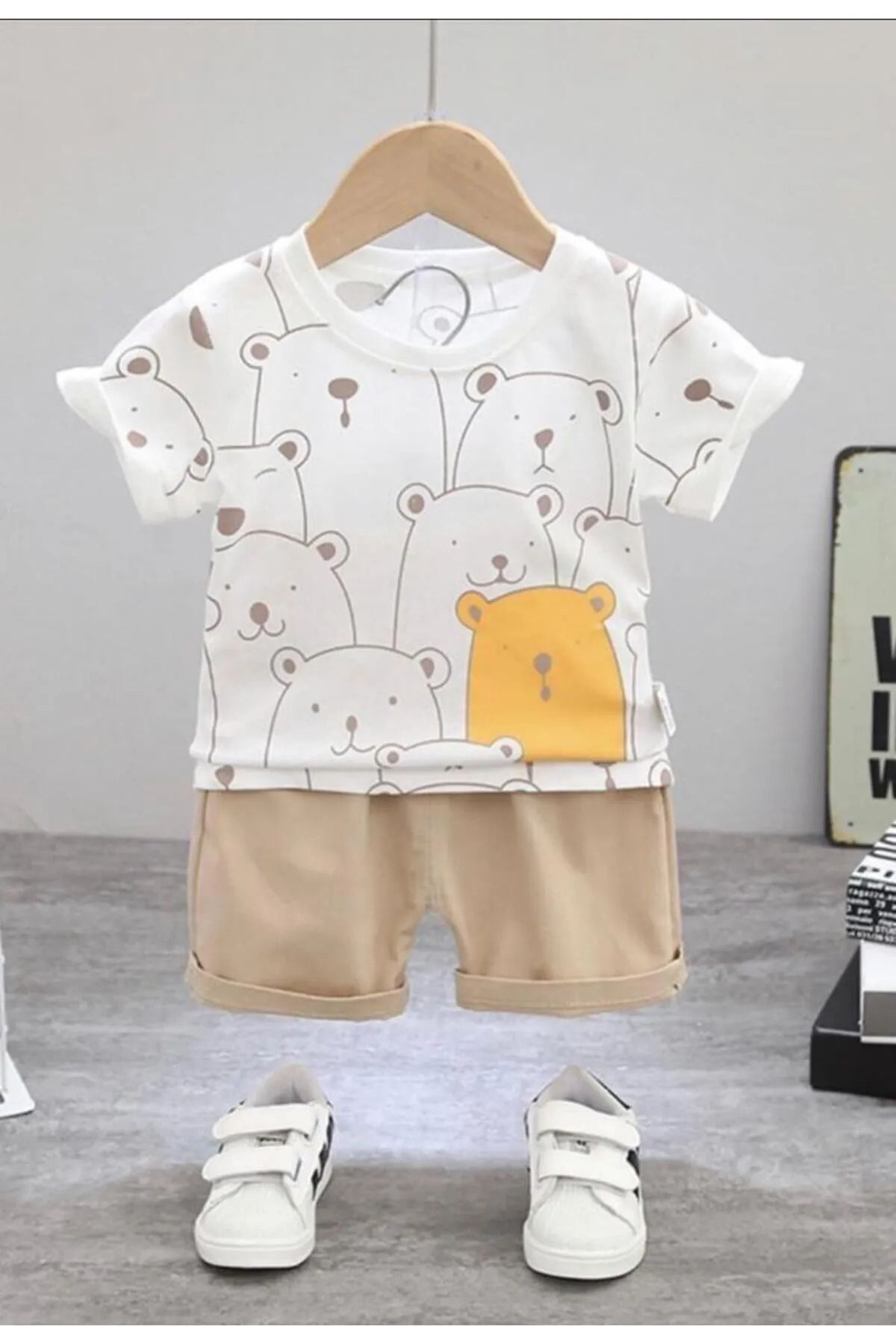 Hello Bears Patterned Baby Kids Cotton Summer Shorts Set Tile
