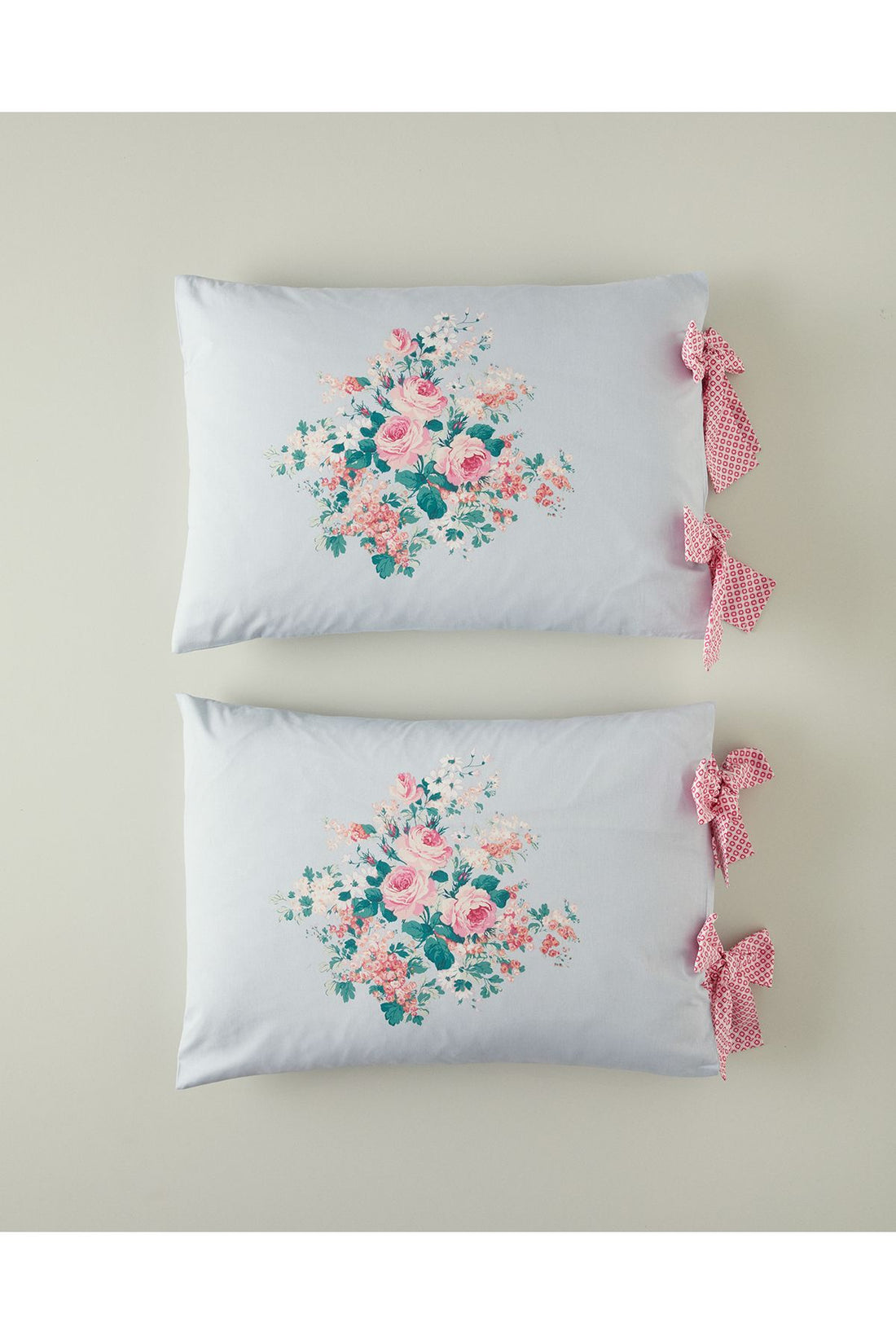 Mystic Rose Combination Cotton Lace-up 2-Piece Pillowcase Blue