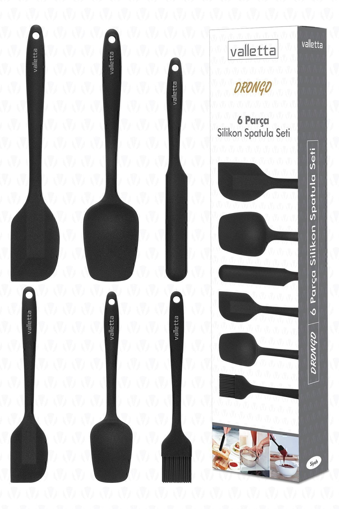 Drongo Heat Resistant Fireproof Non-stick Silicone Spatula Set 6 Pieces Black