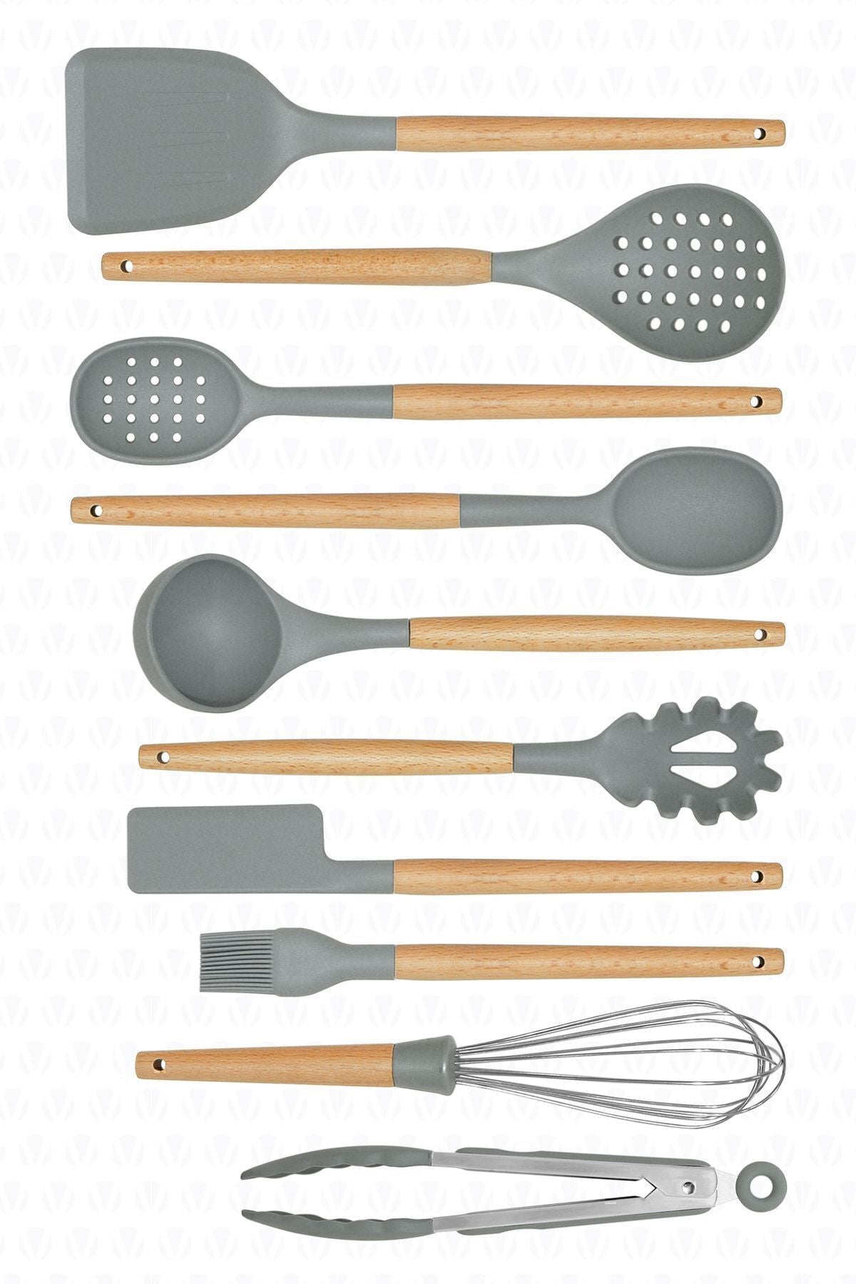 Mattis Heat Resistant Silicone Fireproof Non-stick 11 Piece Serving Set Grey With Stand