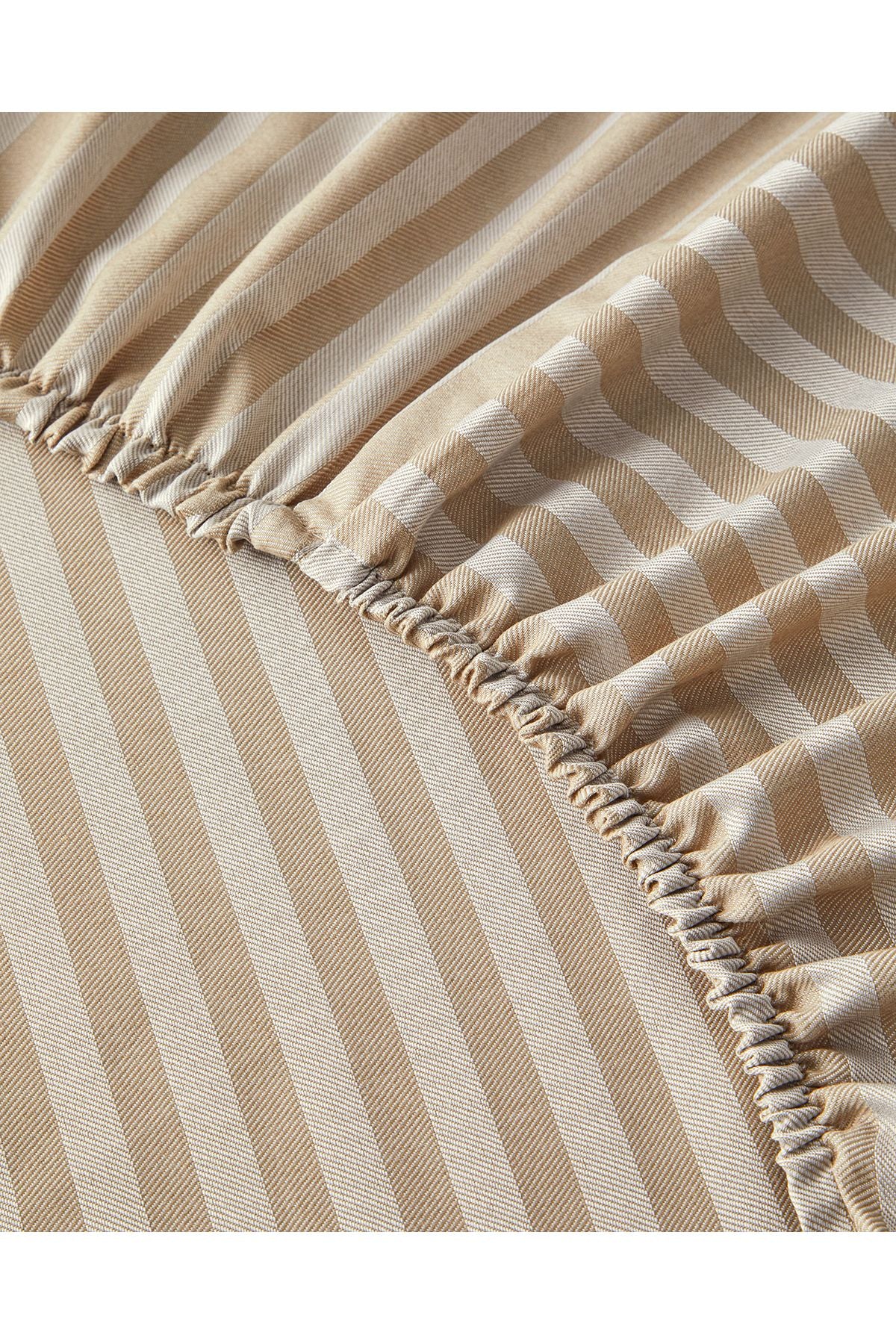 Classy Stripe Twill Single Size Fitted Sheet Beige