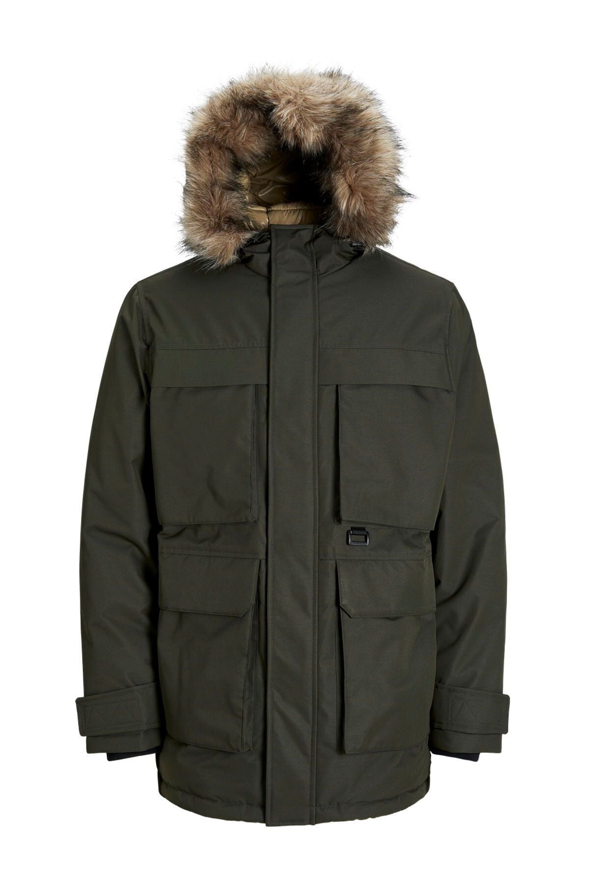 Men's Windproof Faux Fur Cappuccino Parka - Star